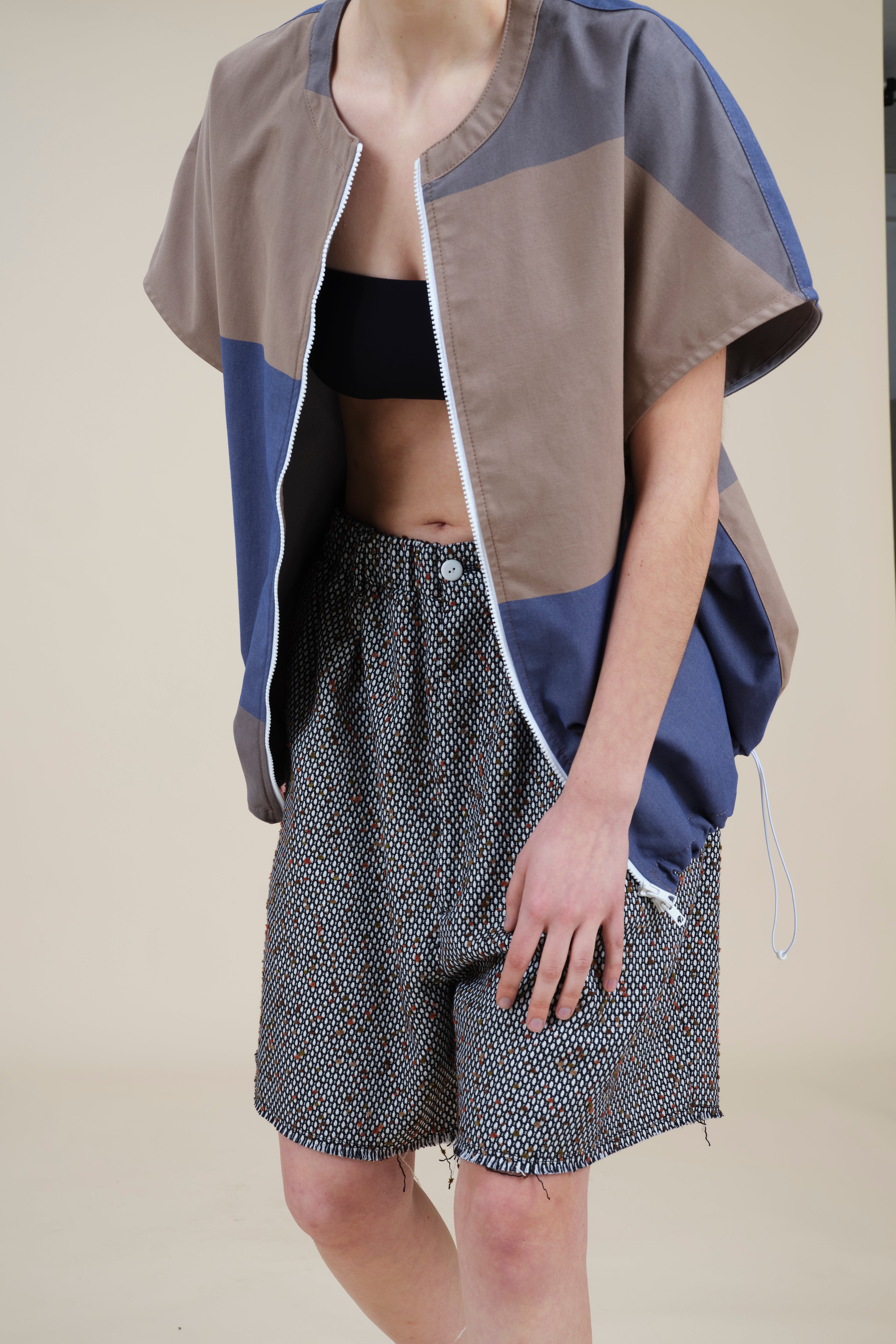 Multicolor Soft Cotton S/S Zip Blouson