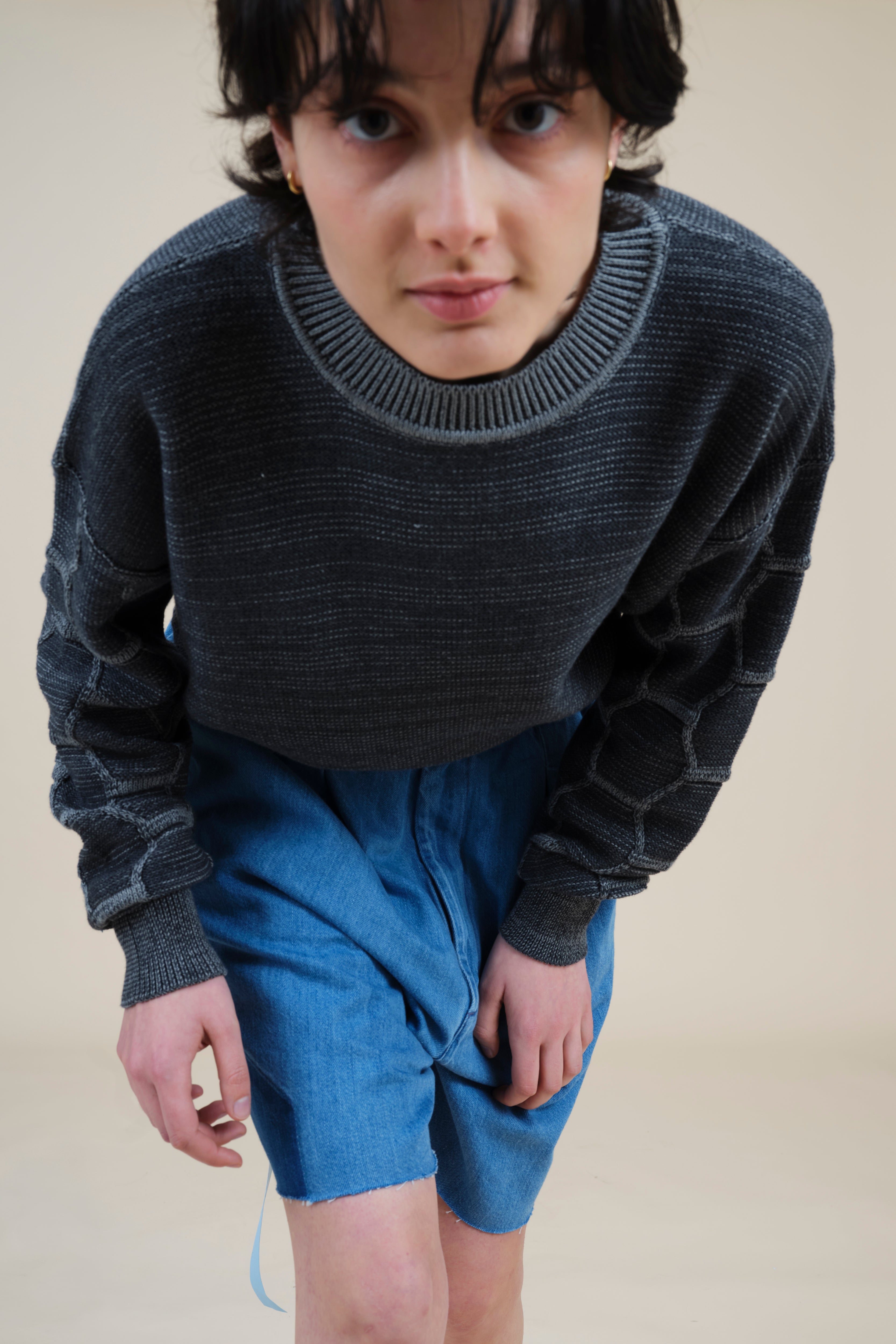 Fine Honeycomb Sleeves Crewneck