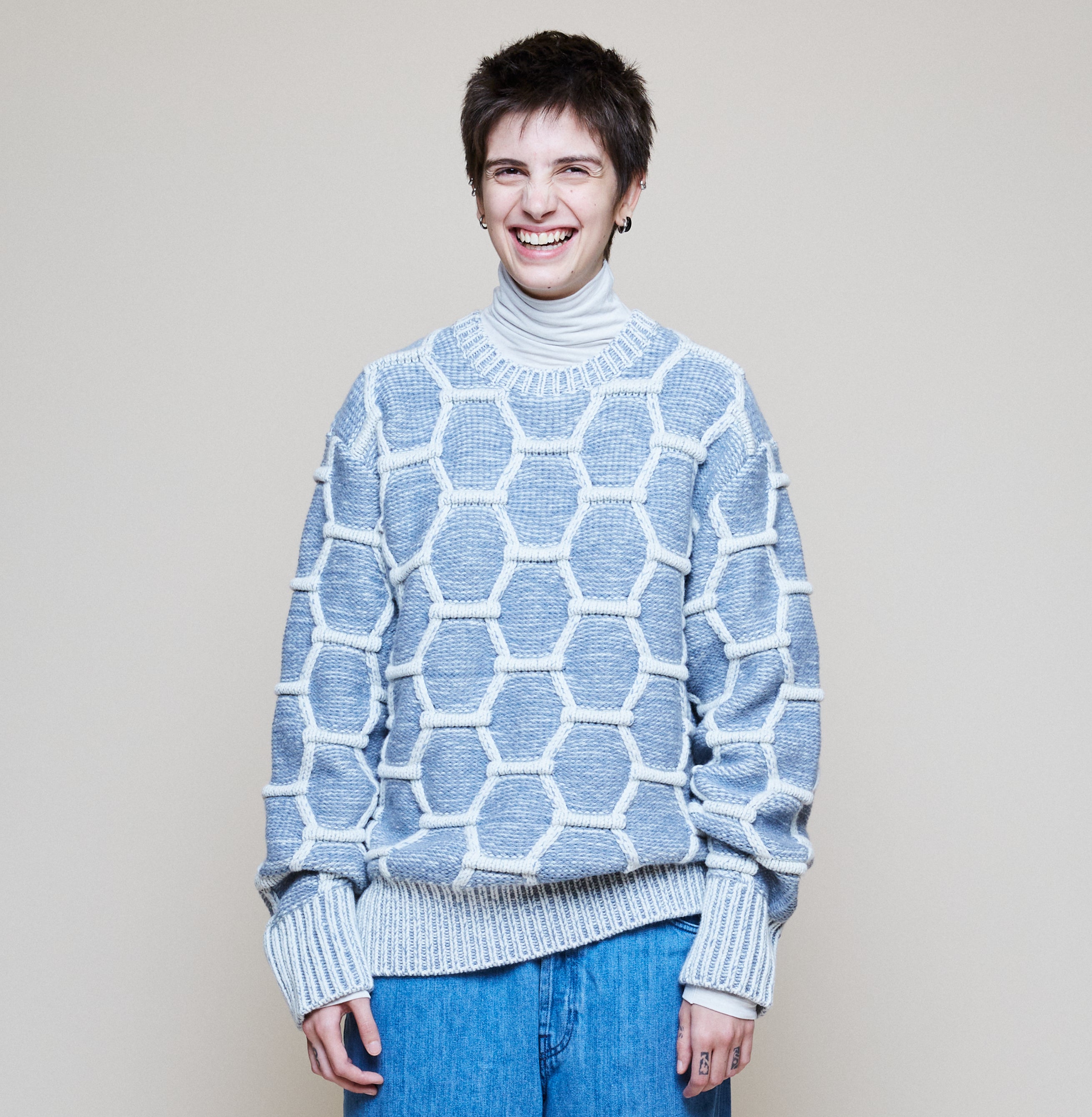 Cozy Wool Crewneck - Sky/Natural