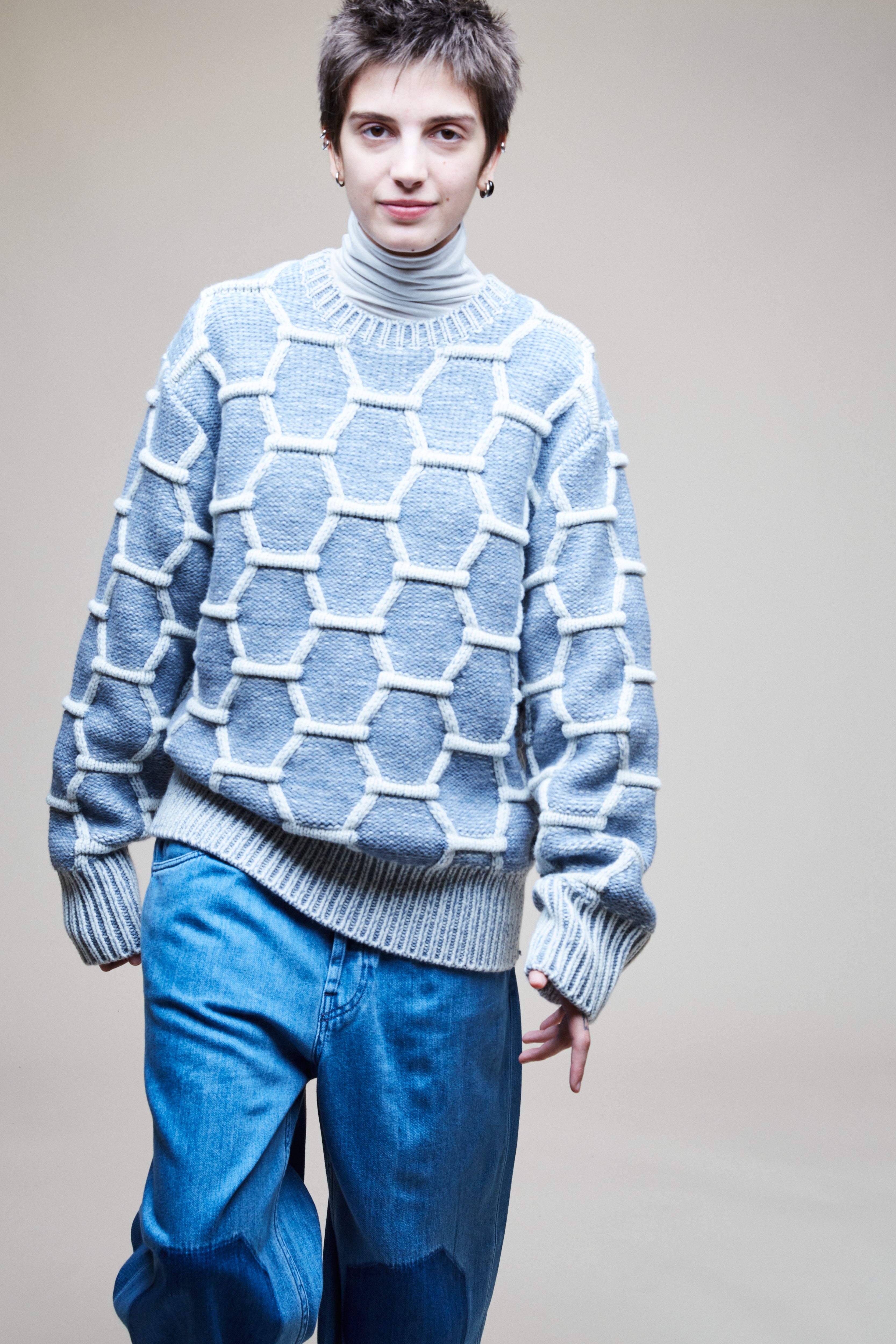 Cozy Wool Crewneck - Sky/Natural