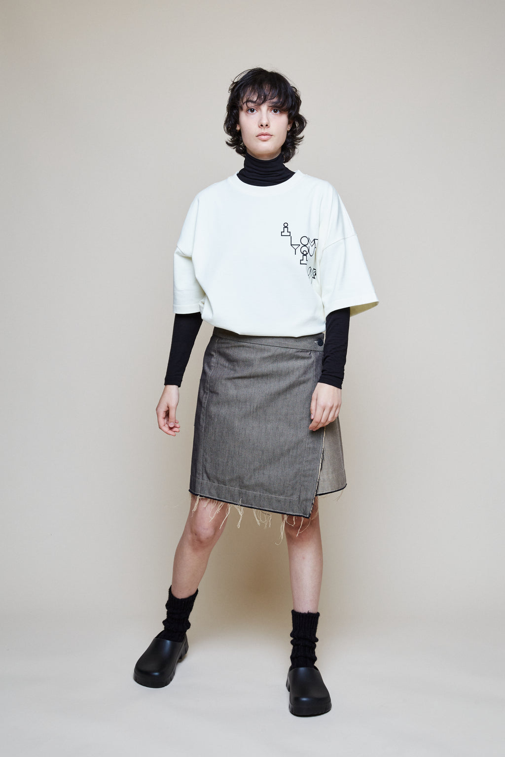 Asymmetrical Gabardine Skirt - Bicolor