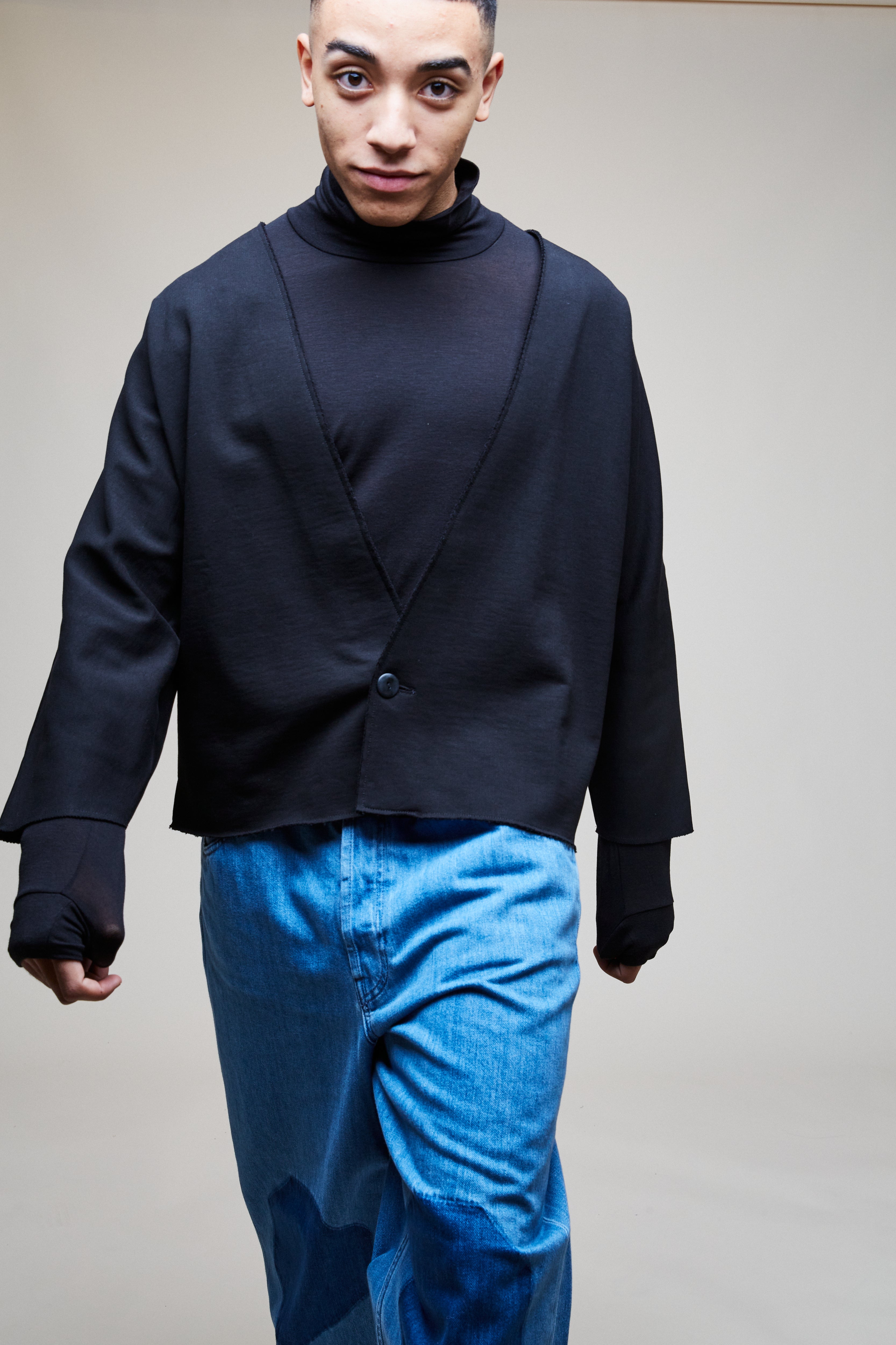 Cropped Sweat Jacket - Black