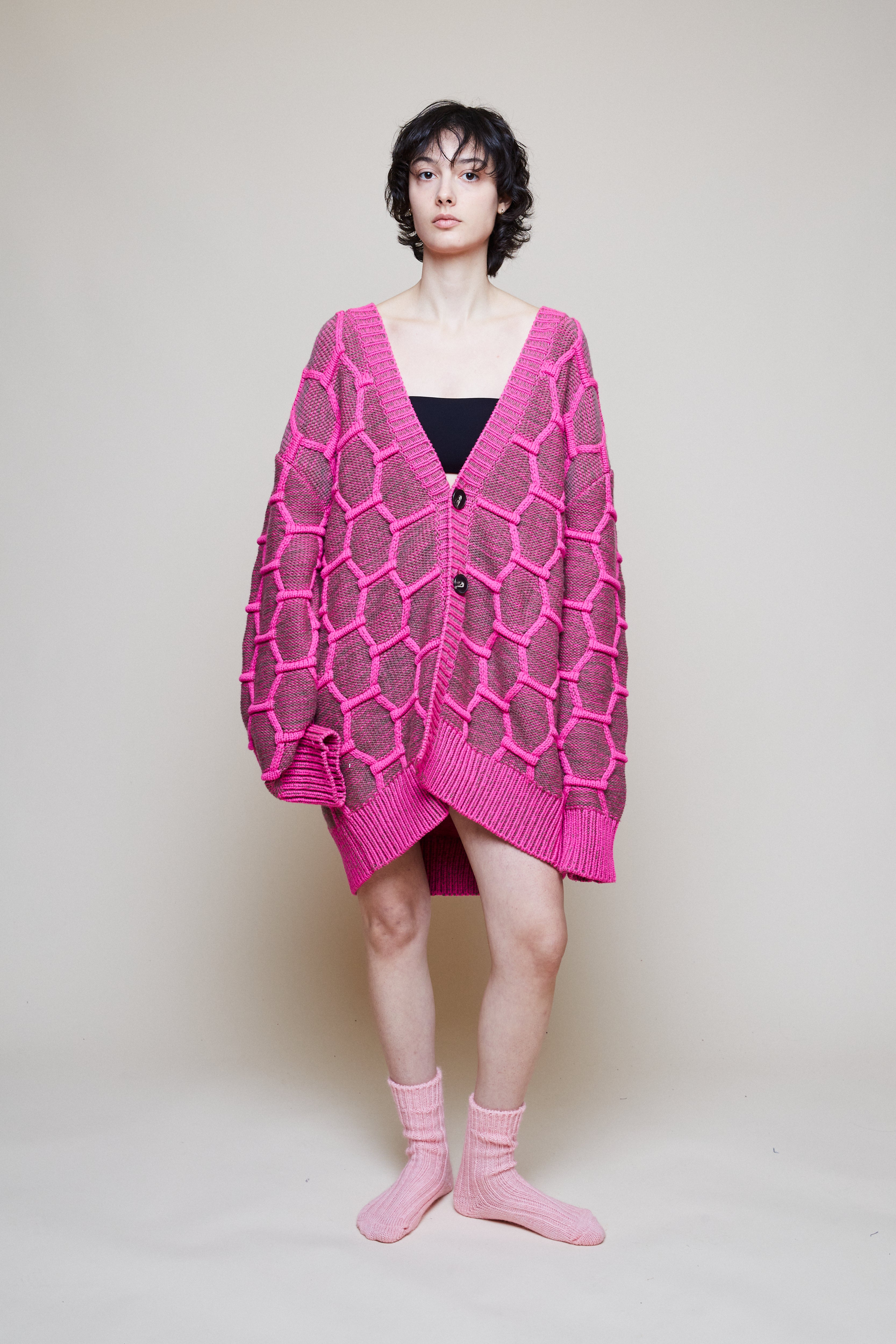 Cozy Wool Cardigan - Pink/Brown