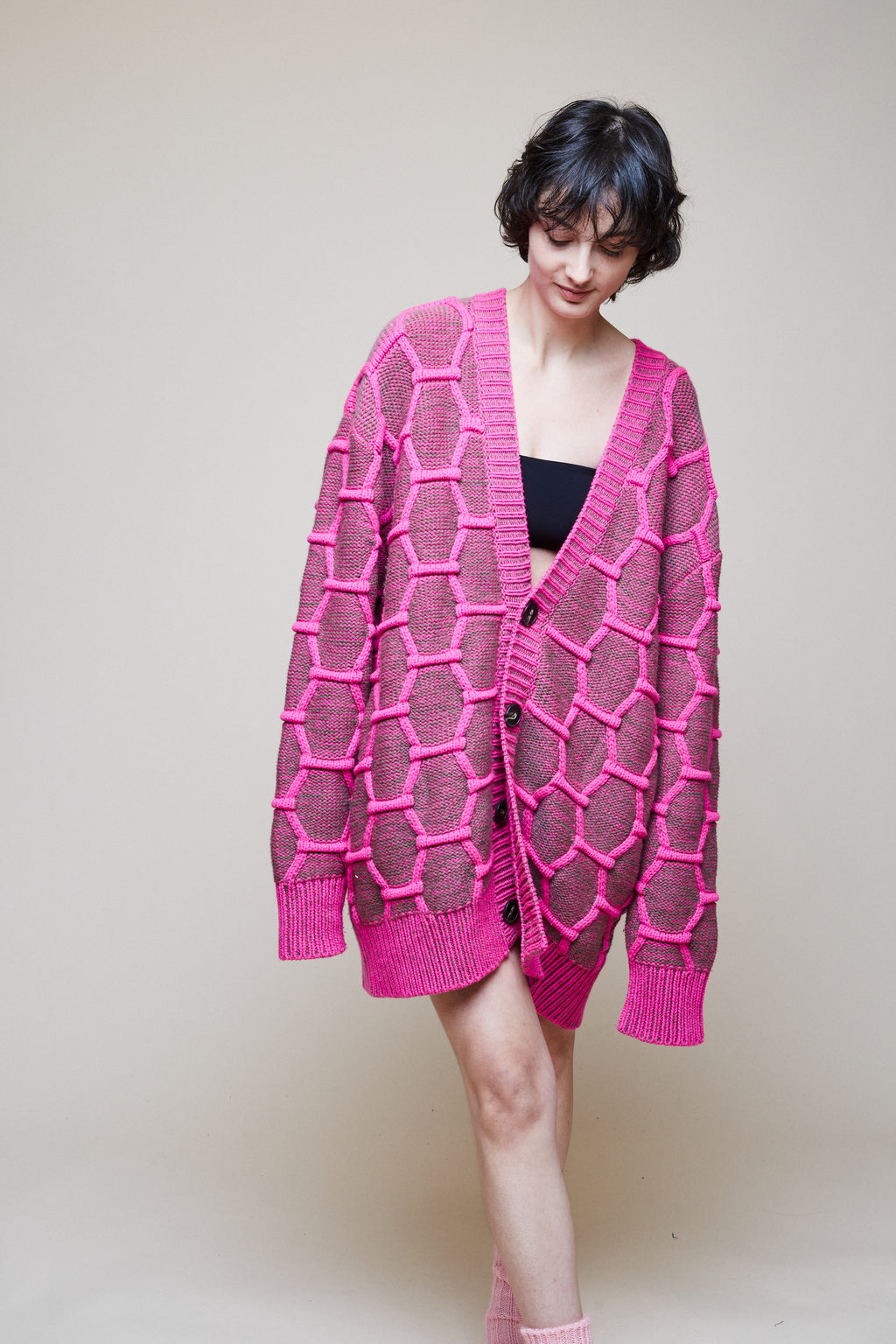 Cozy Wool Cardigan - Pink/Brown