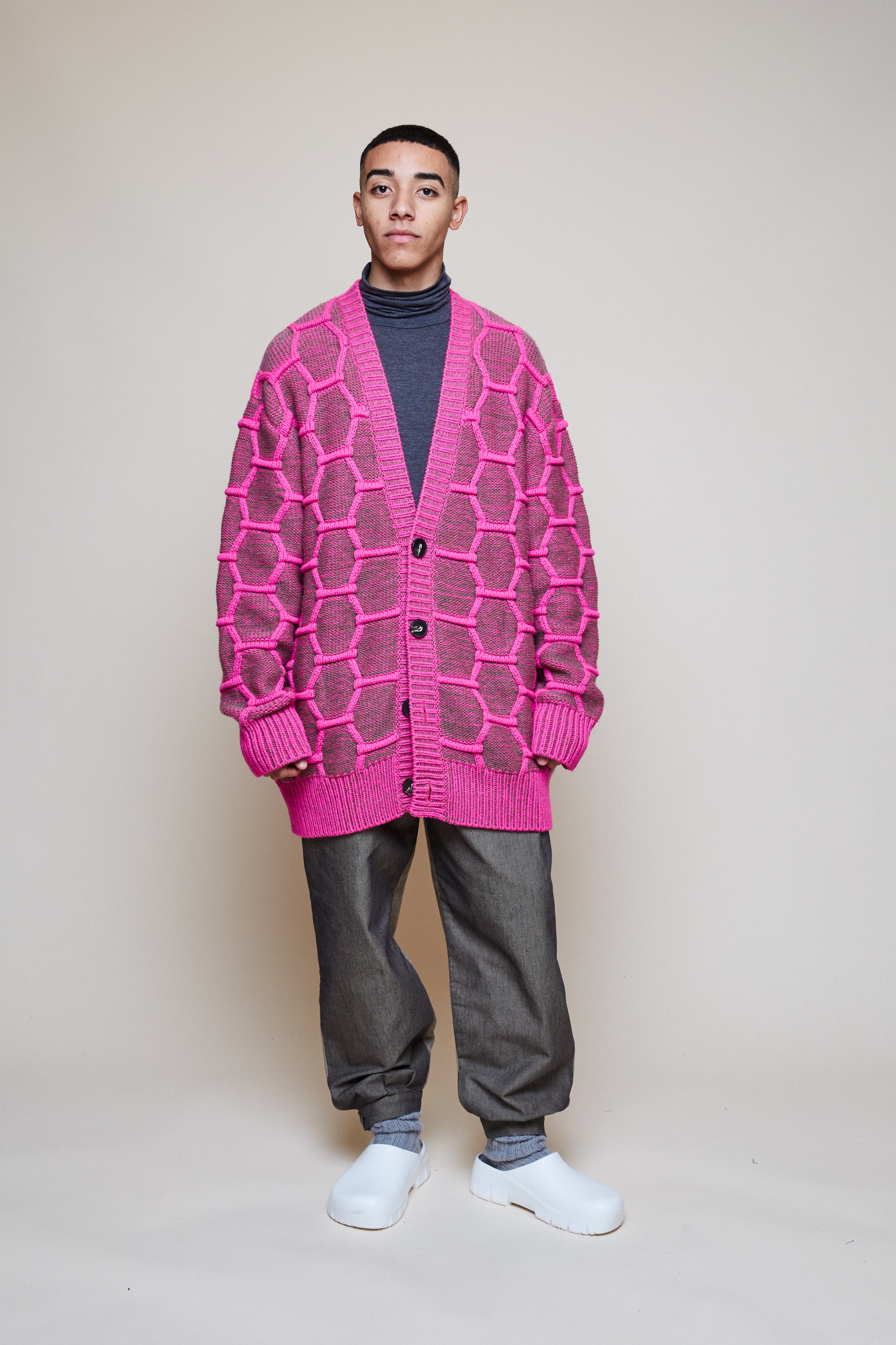 Cozy Wool Cardigan - Pink/Brown