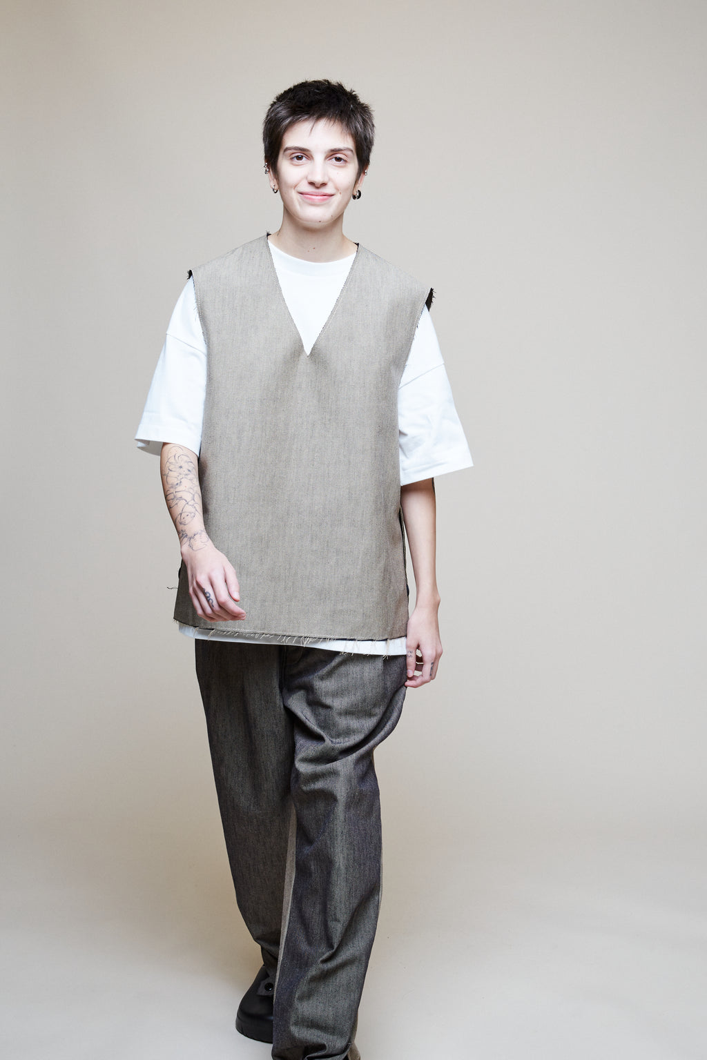 V-Neck Gabardine Vest
