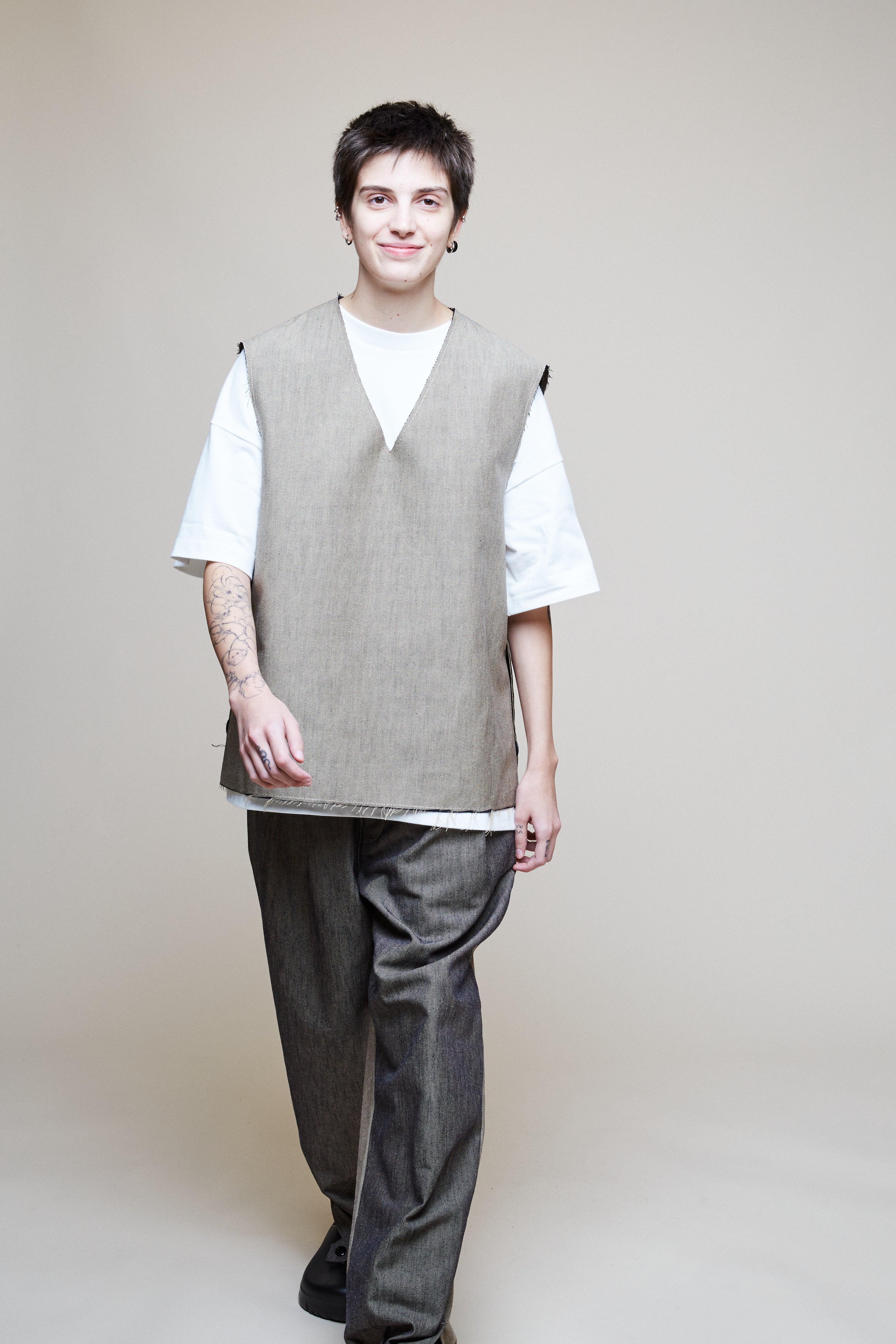 V-Neck Gabardine Vest