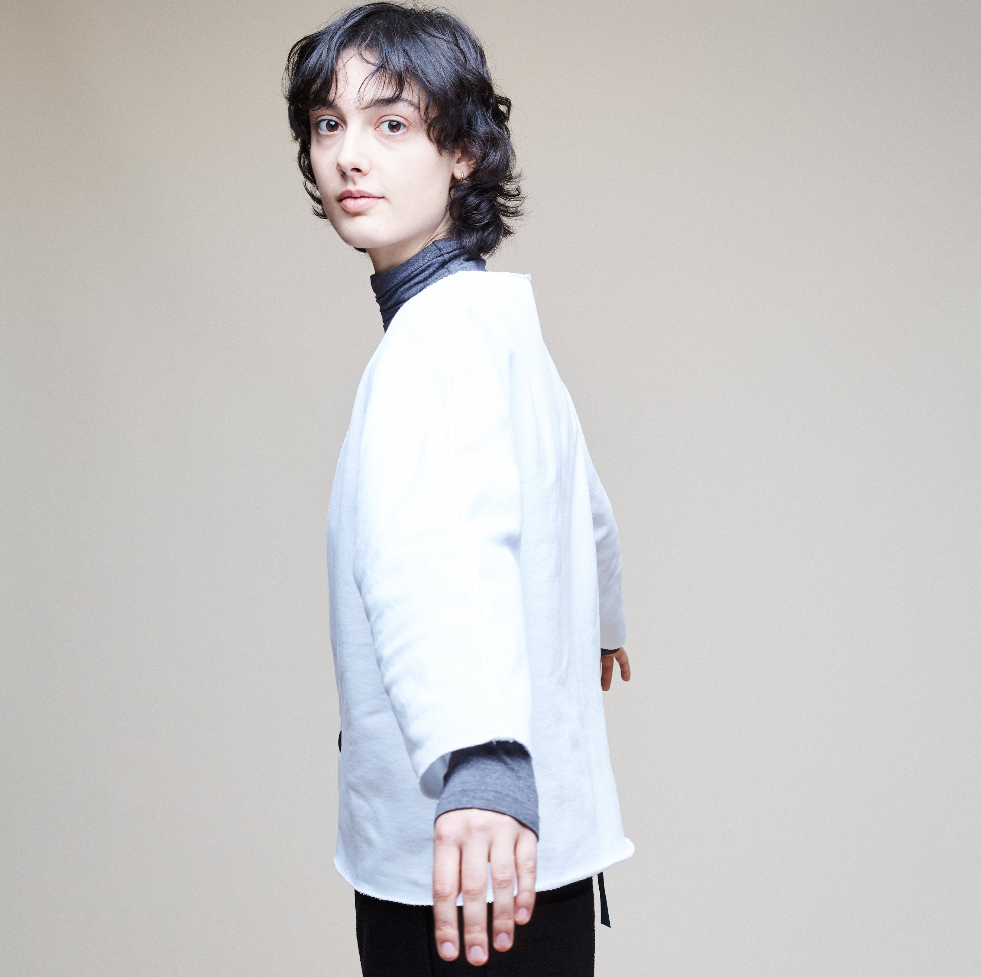 Cropped Sweat Jacket - White