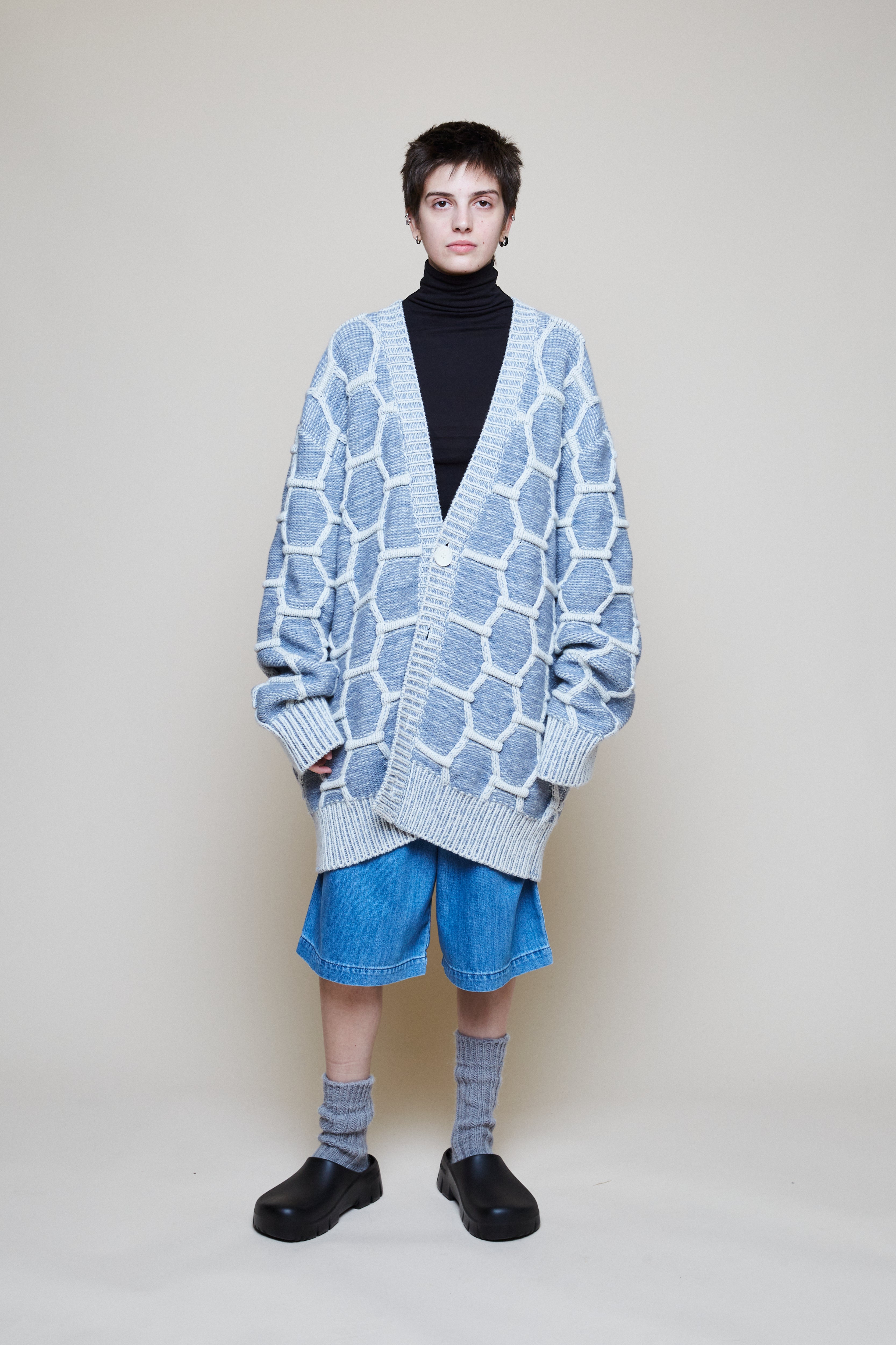 Cozy Wool Cardigan - Sky/Natural