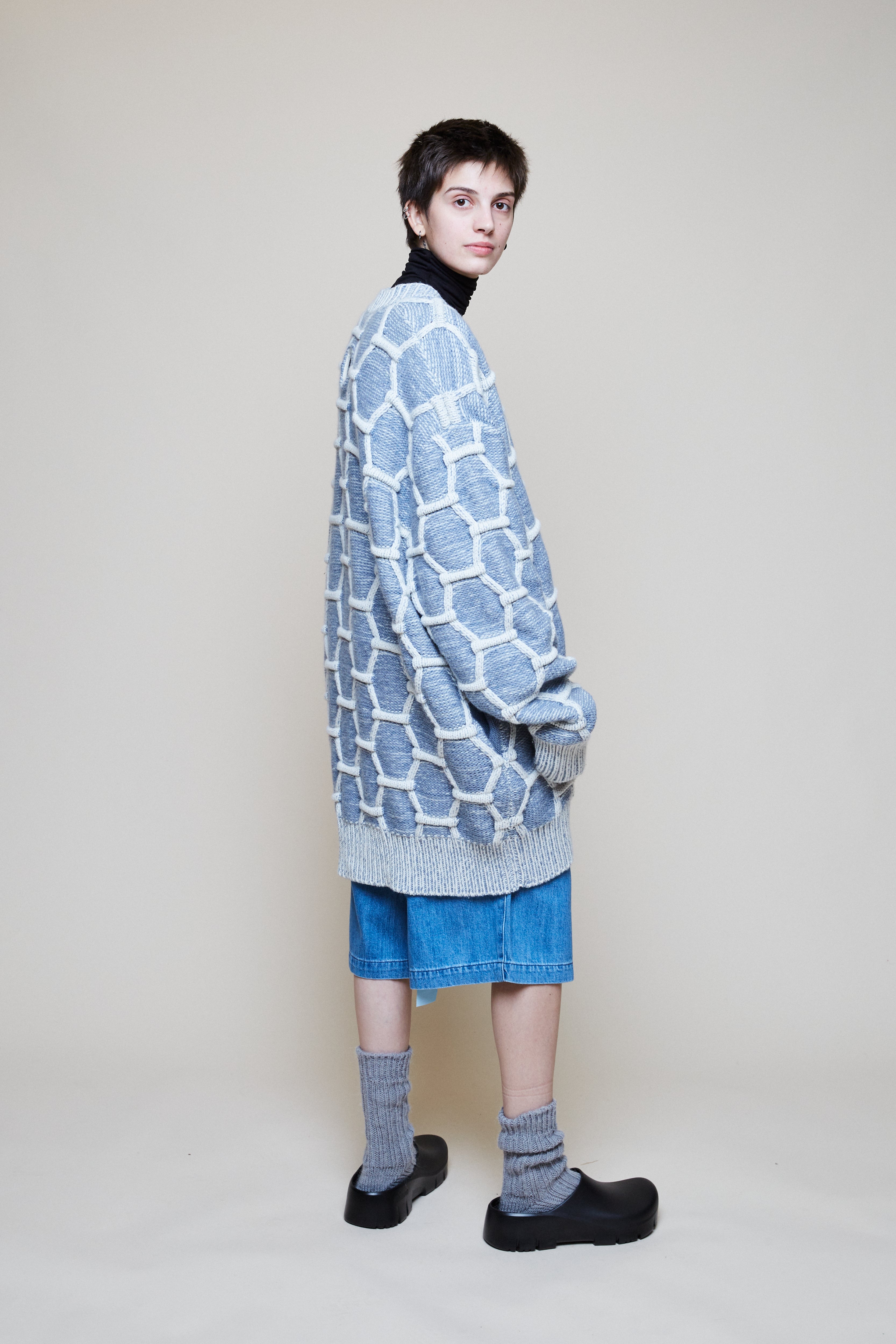 Cozy Wool Cardigan - Sky/Natural