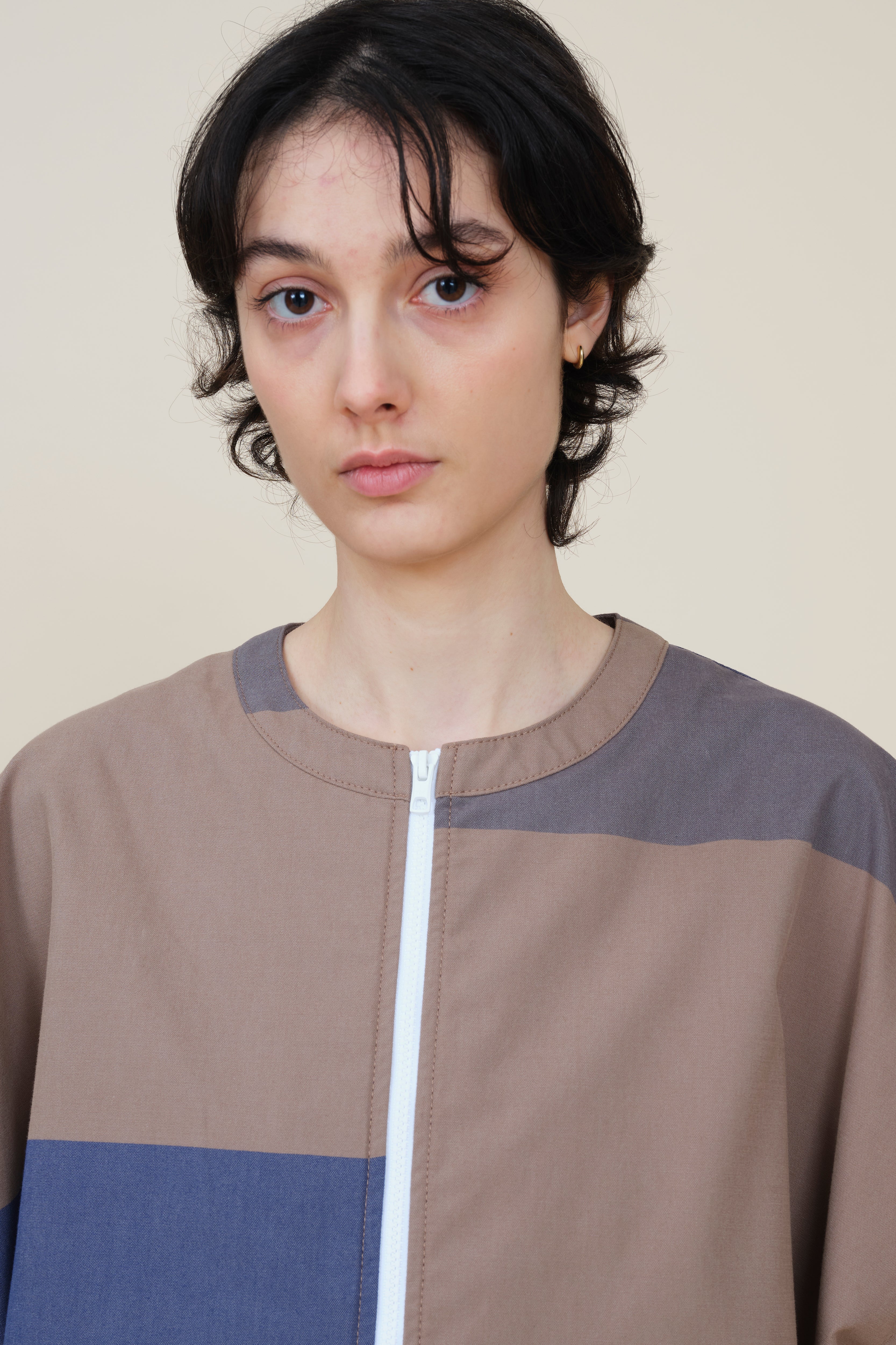 Multicolor Soft Cotton S/S Zip Blouson