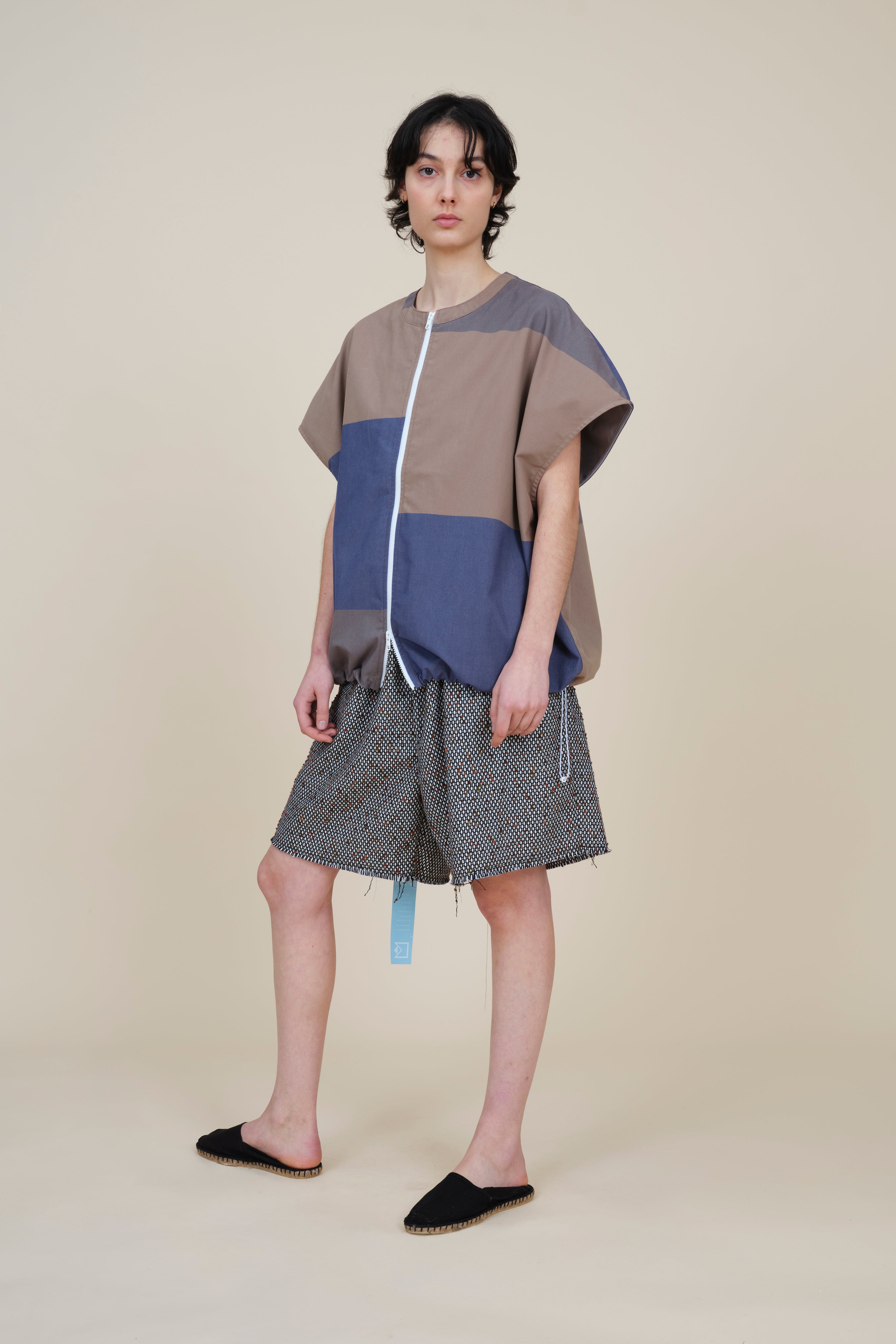 Multicolor Soft Cotton S/S Zip Blouson