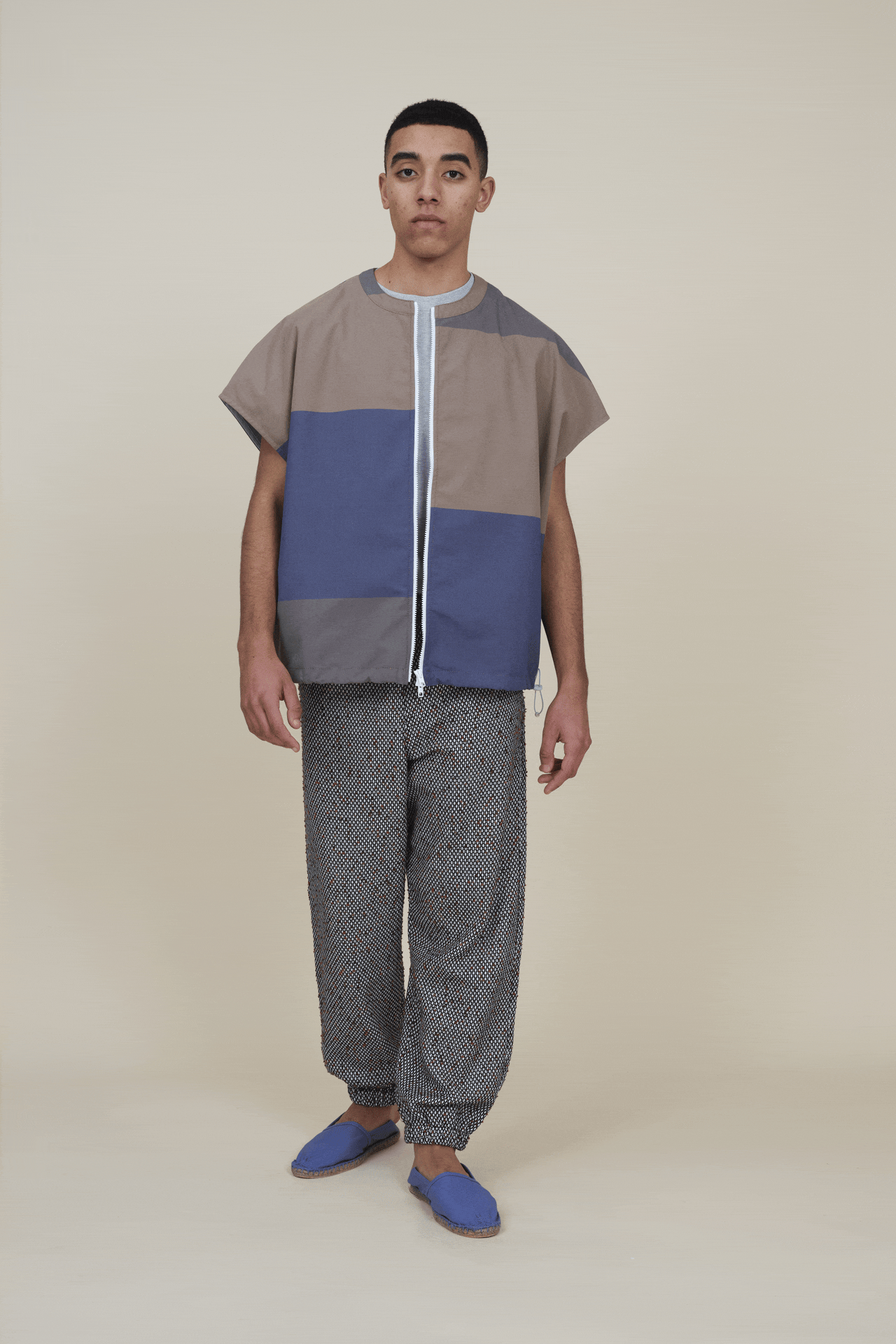 Multicolor Soft Cotton S/S Zip Blouson