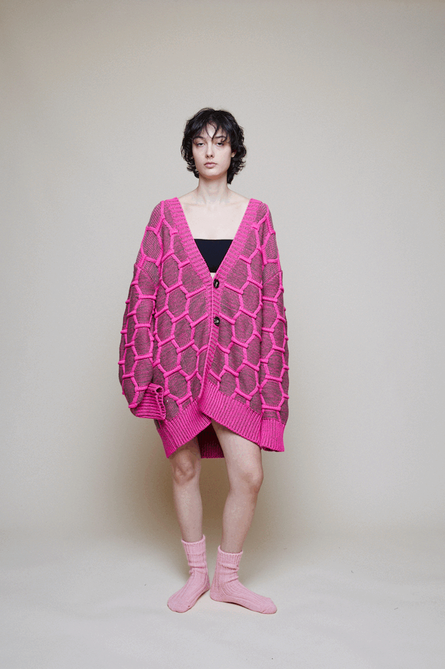 Cozy Wool Cardigan - Pink/Brown