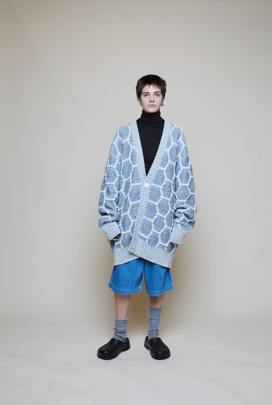 Cozy Wool Cardigan - Sky/Natural