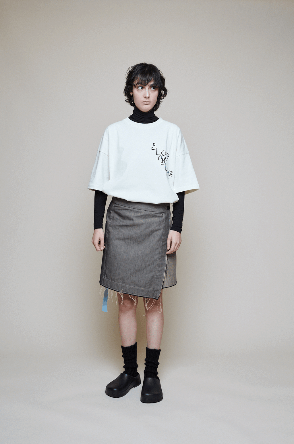 Asymmetrical Gabardine Skirt - Bicolor
