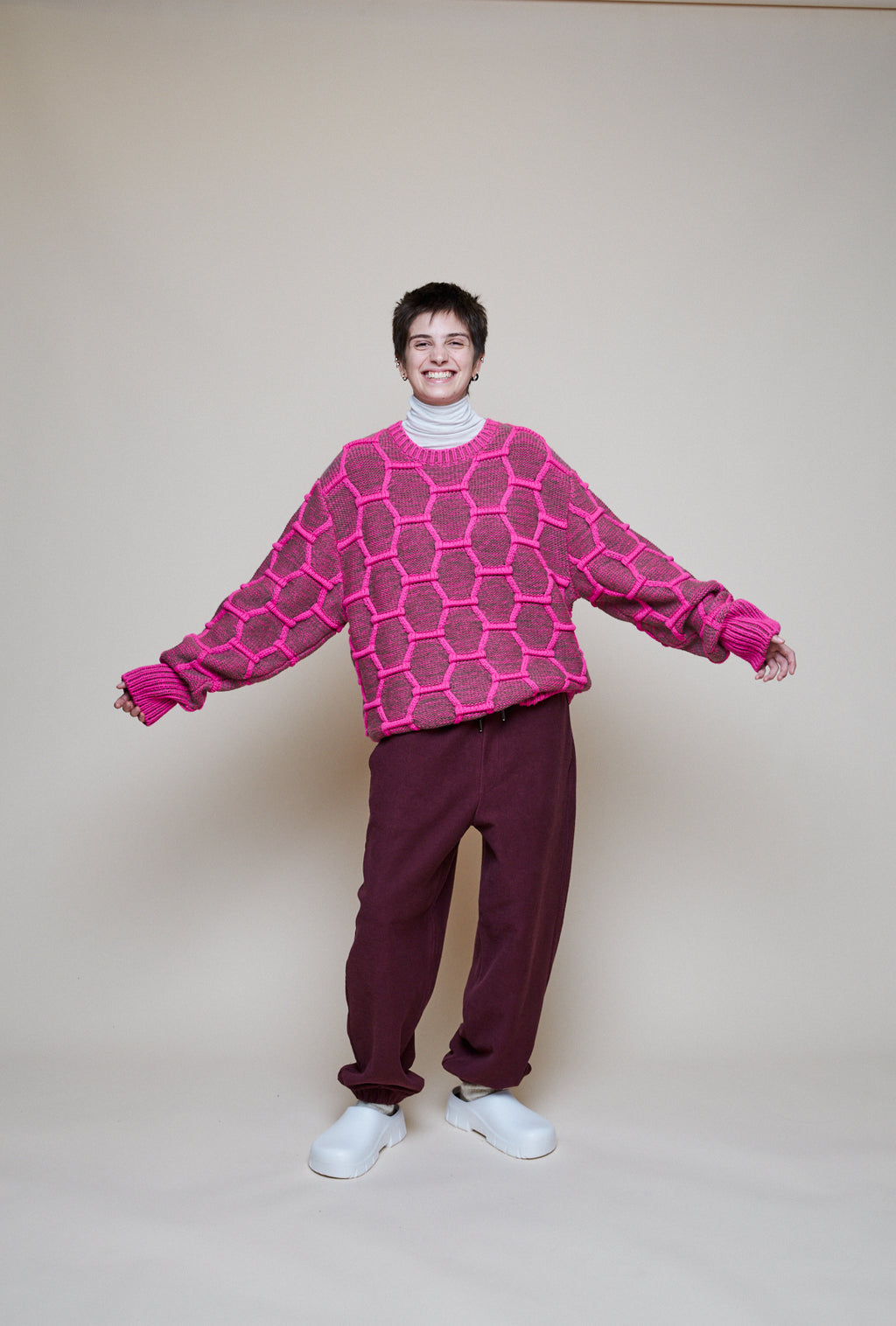 Cozy Wool Crewneck - Pink/Brown