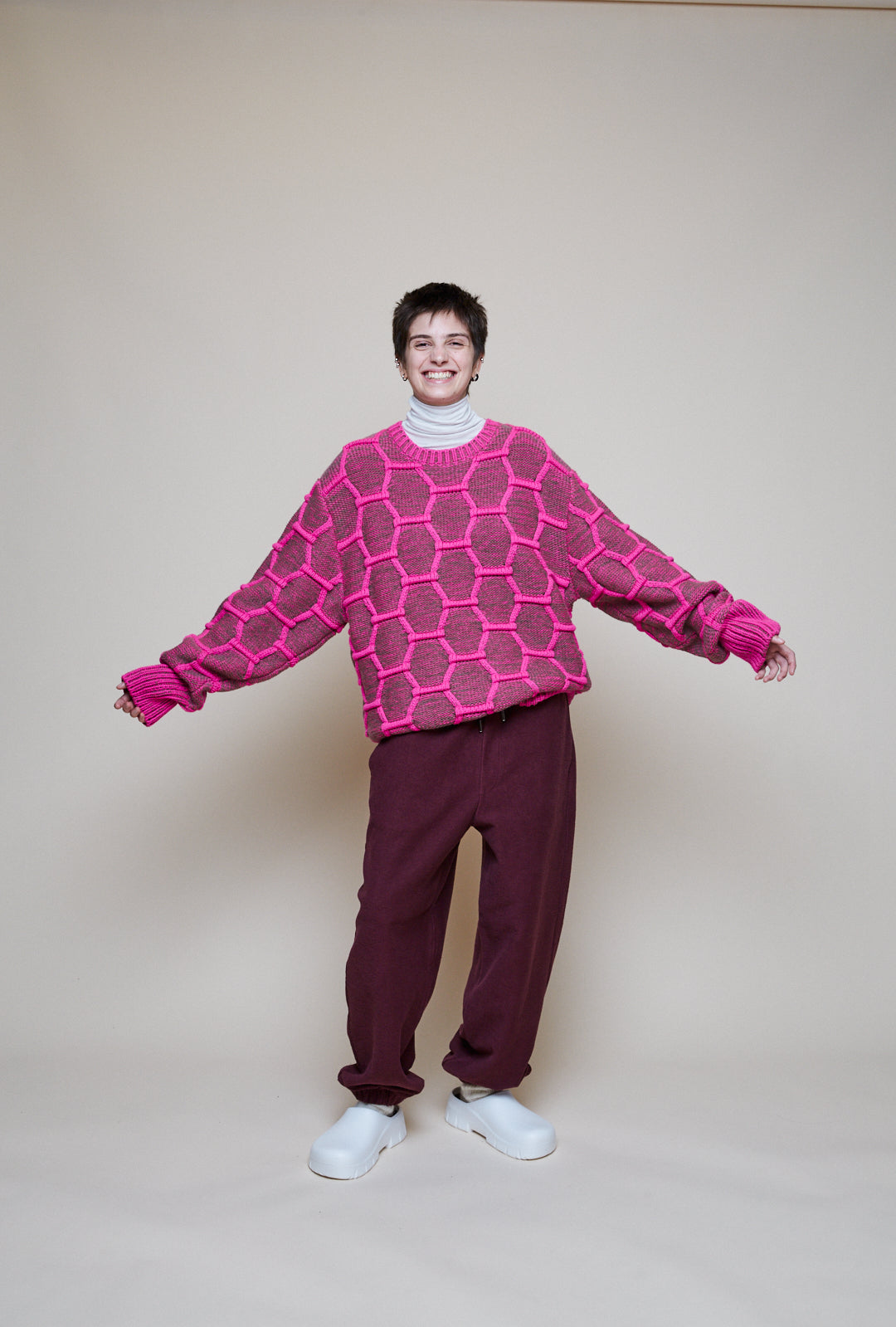 Cozy Wool Crewneck - Pink/Brown